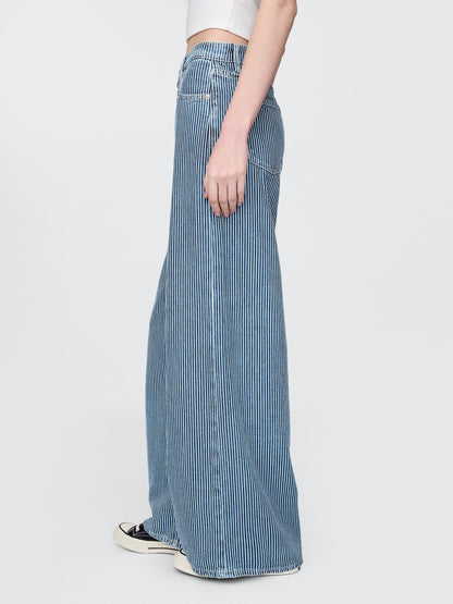 Mavi Mid Rise Ultrasoft Denim Çizgili Baggy Jean Pantolon