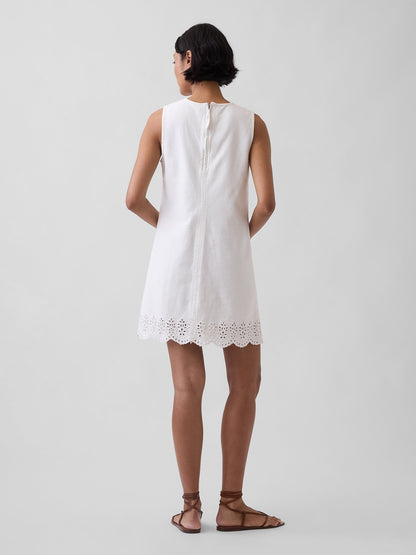 Beyaz Eyelet Hem Mini Shift Elbise