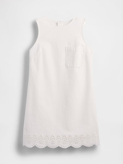 Beyaz Eyelet Hem Mini Shift Elbise
