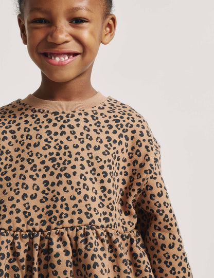 Leopar Desenli Pamuklu Sweat Elbise