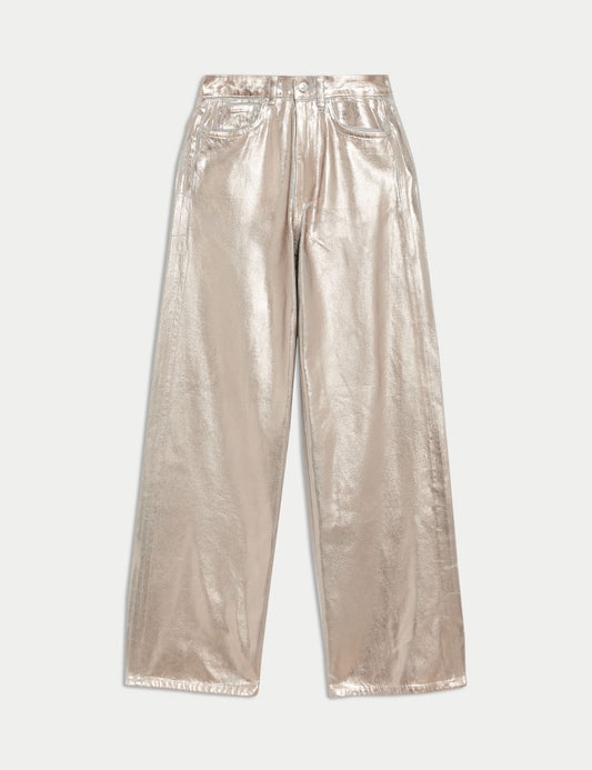 Metalik Wide Leg Jean Pantolon