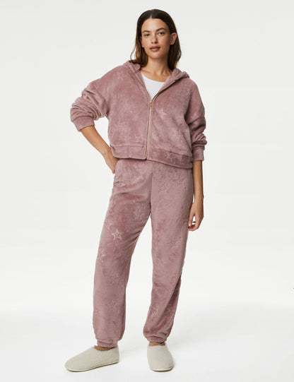 Yıldız Desenli Kapüşonlu Polar Pijama Üstü