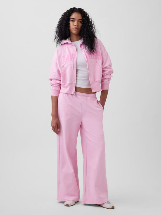 Açık Pembe Fransız Havlu Kumaş 1969 Logo Baggy Eşofman Altı