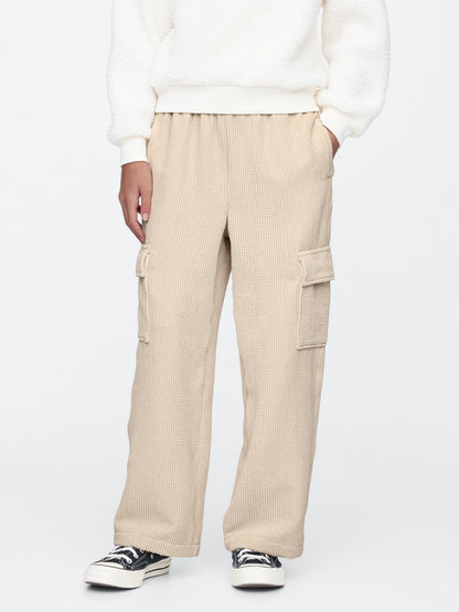 Bej Wide-leg Kadife Pull-on Kargo Pantolon