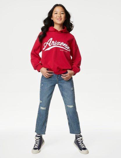 Slogan Desenli Kapüşonlu Sweatshirt