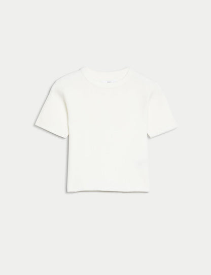 Fitil Detaylı Kısa Kollu Örme T-shirt (6-16 Yaş)