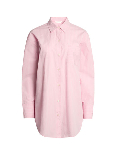 Saf Pamuklu Çizgili Poplin Pijama Üstü