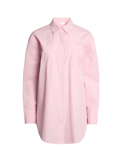 Saf Pamuklu Çizgili Poplin Pijama Üstü