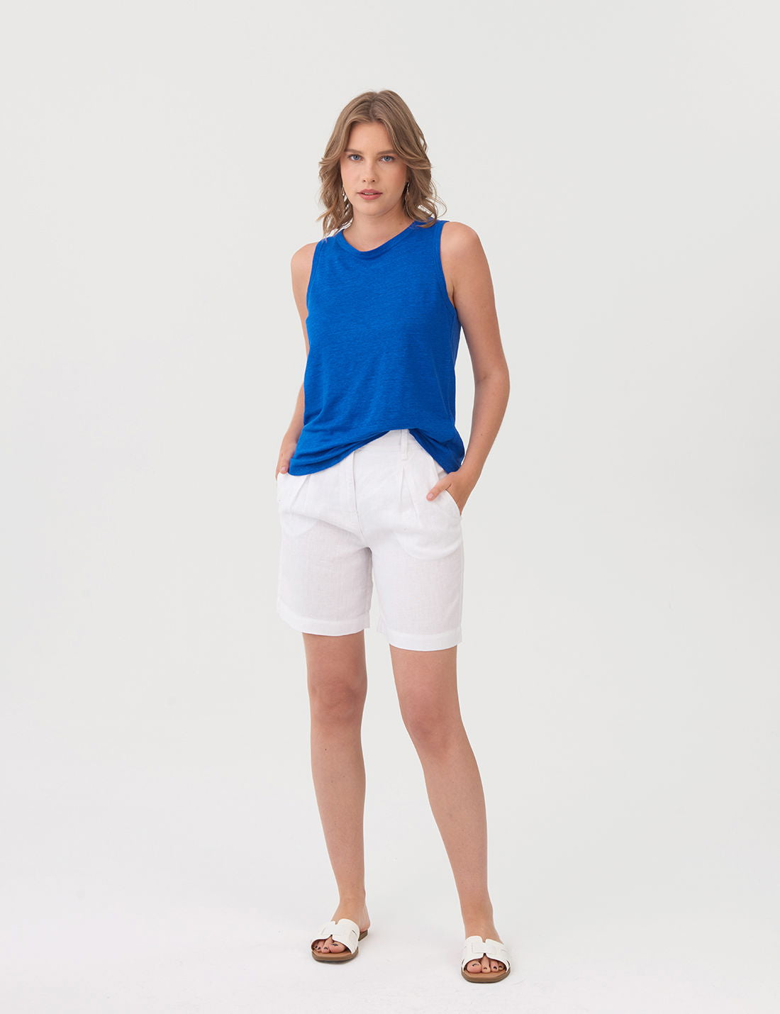Regular Fit Saf Keten Bluz