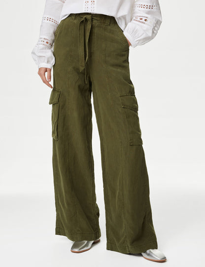 Wide Leg Keten Kargo Pantolon