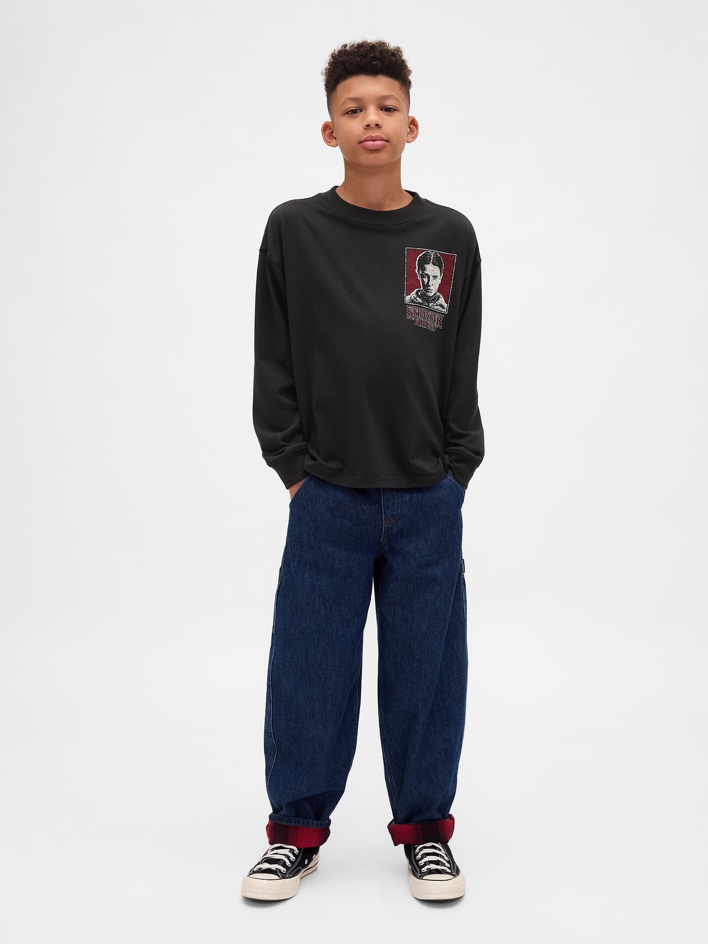 Siyah Stranger Things Grafik Baskılı T-shirt