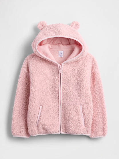 Pembe Sherpa Bear Fermuarlı Sweatshirt