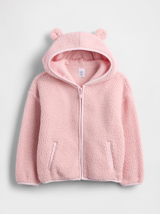 Pembe Sherpa Bear Fermuarlı Sweatshirt