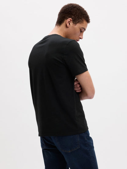 Siyah Klasik Bisiklet Yaka T-shirt