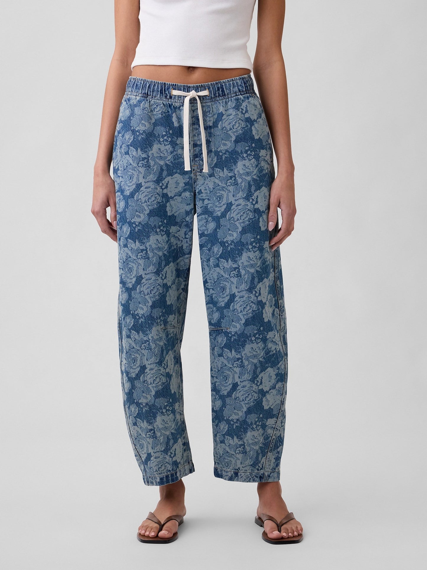 Mavi Mid Rise Baskılı Pull-on Barrel Jean Pantolon