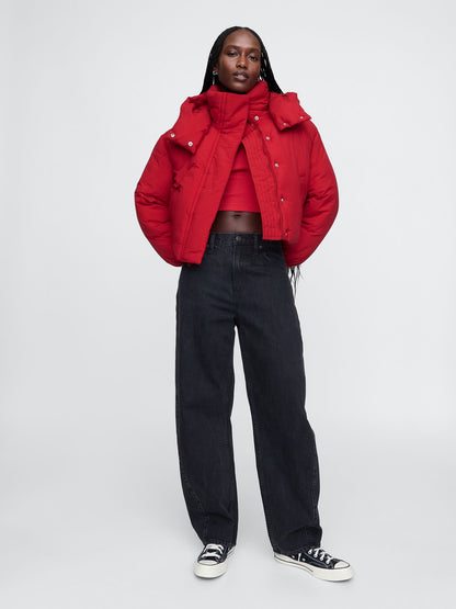 Kırmızı Crop Puffer Mont