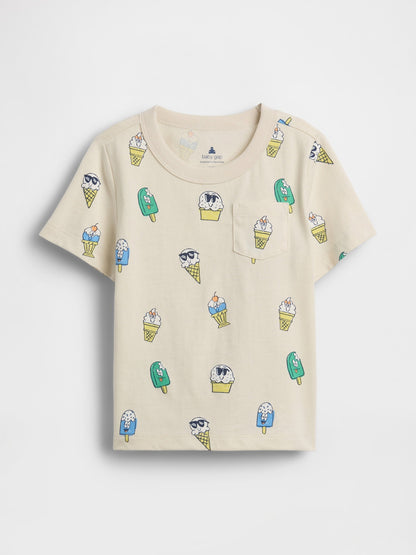 Bej Mix & Match Baskılı Cep T-shirt