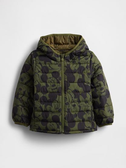 Yeşil Gap × Disney Mickey Mouse Coldcontrol Şişme Puffer Mont