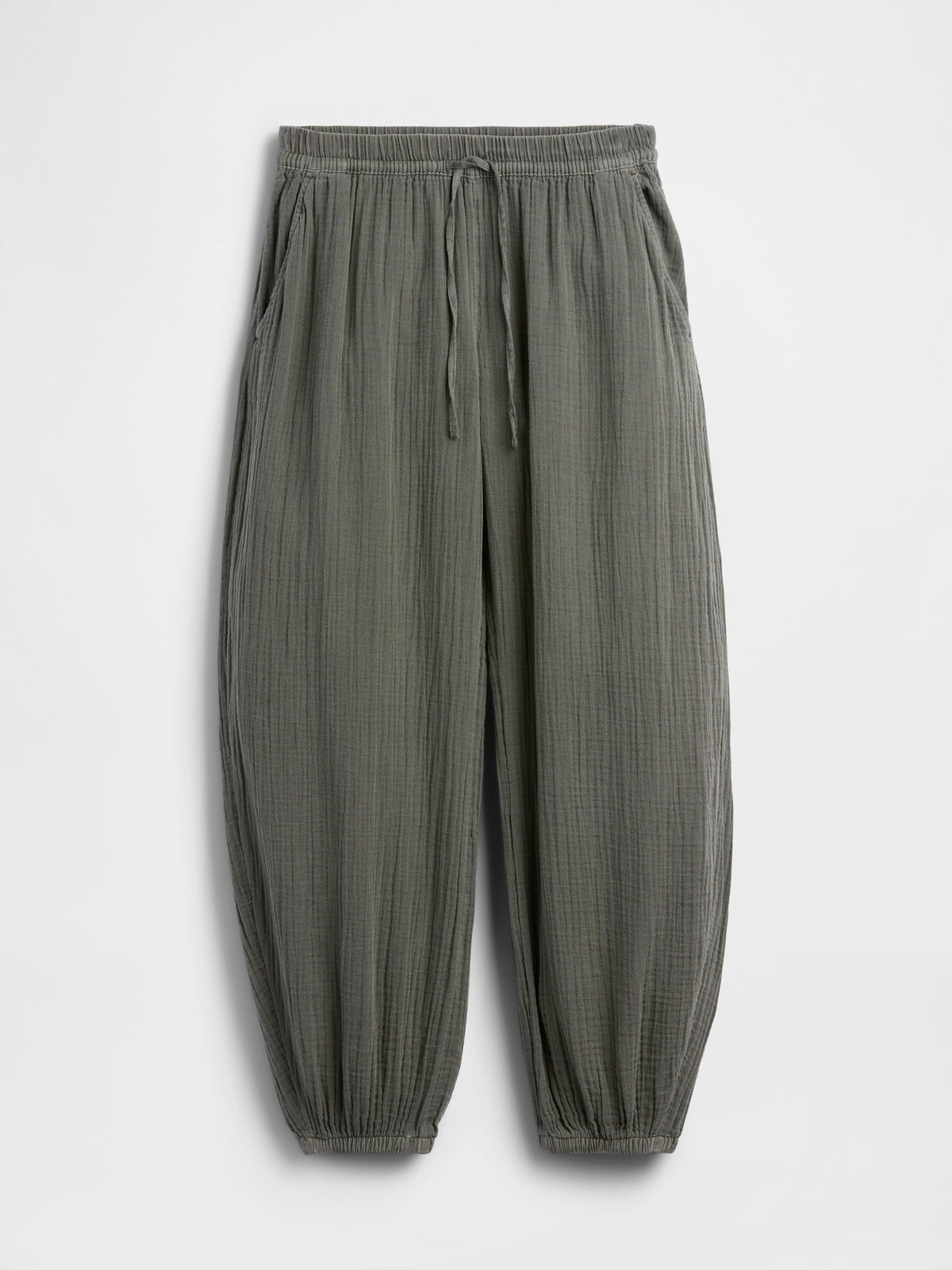 Beyaz Pamuk Gauze Barrel Jogger Pantolon
