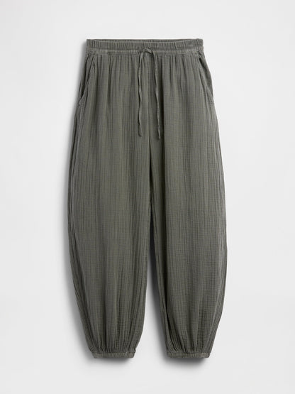 Beyaz Pamuk Gauze Barrel Jogger Pantolon