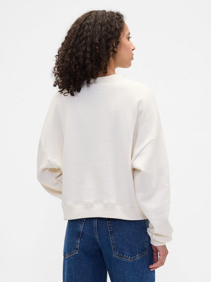 Kırık Beyaz Oversized Grafik Baskılı Sweatshirt