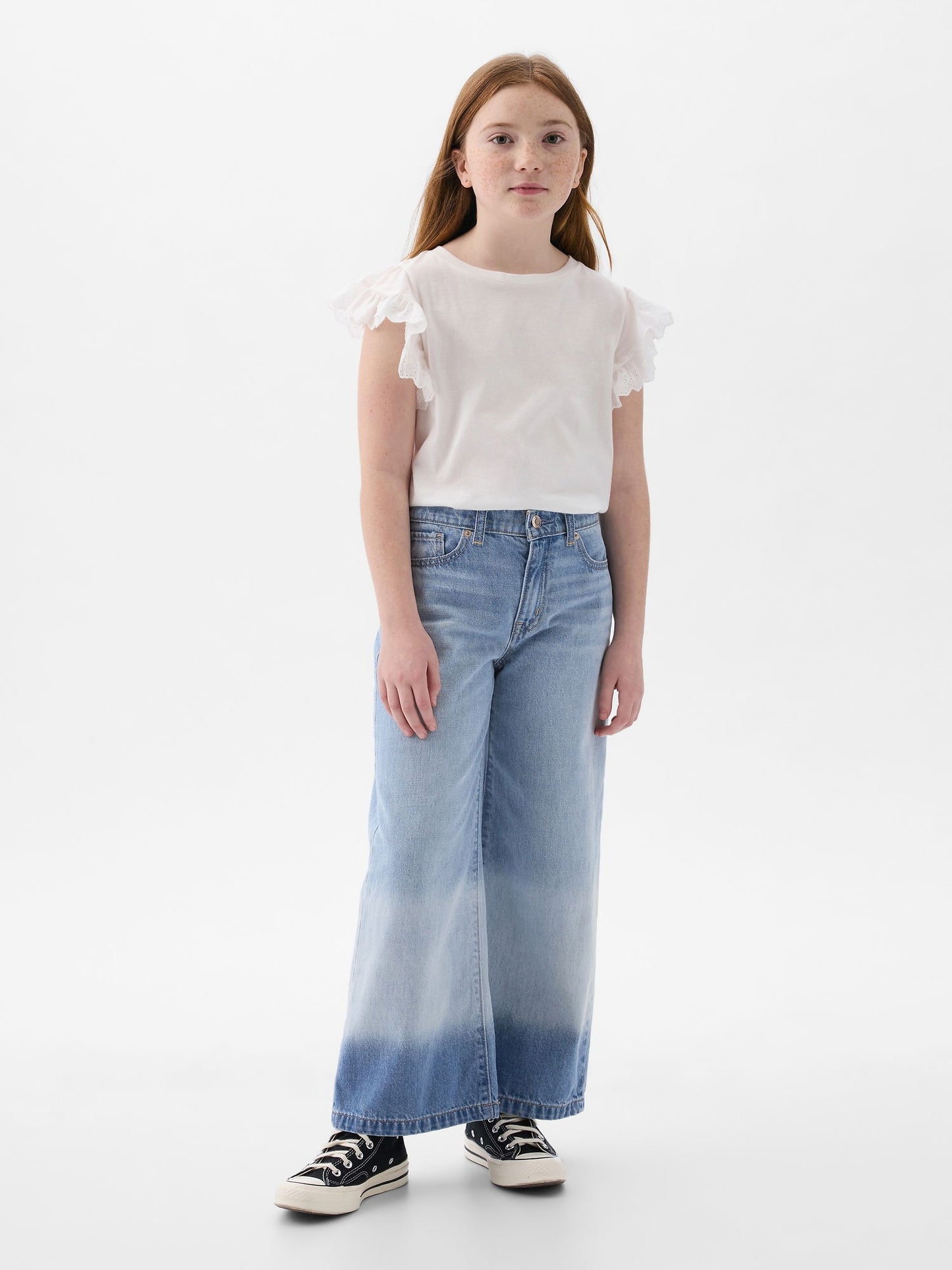 Açık Mavi High Rise Stride Wide-leg Ankle Jean Pantolon