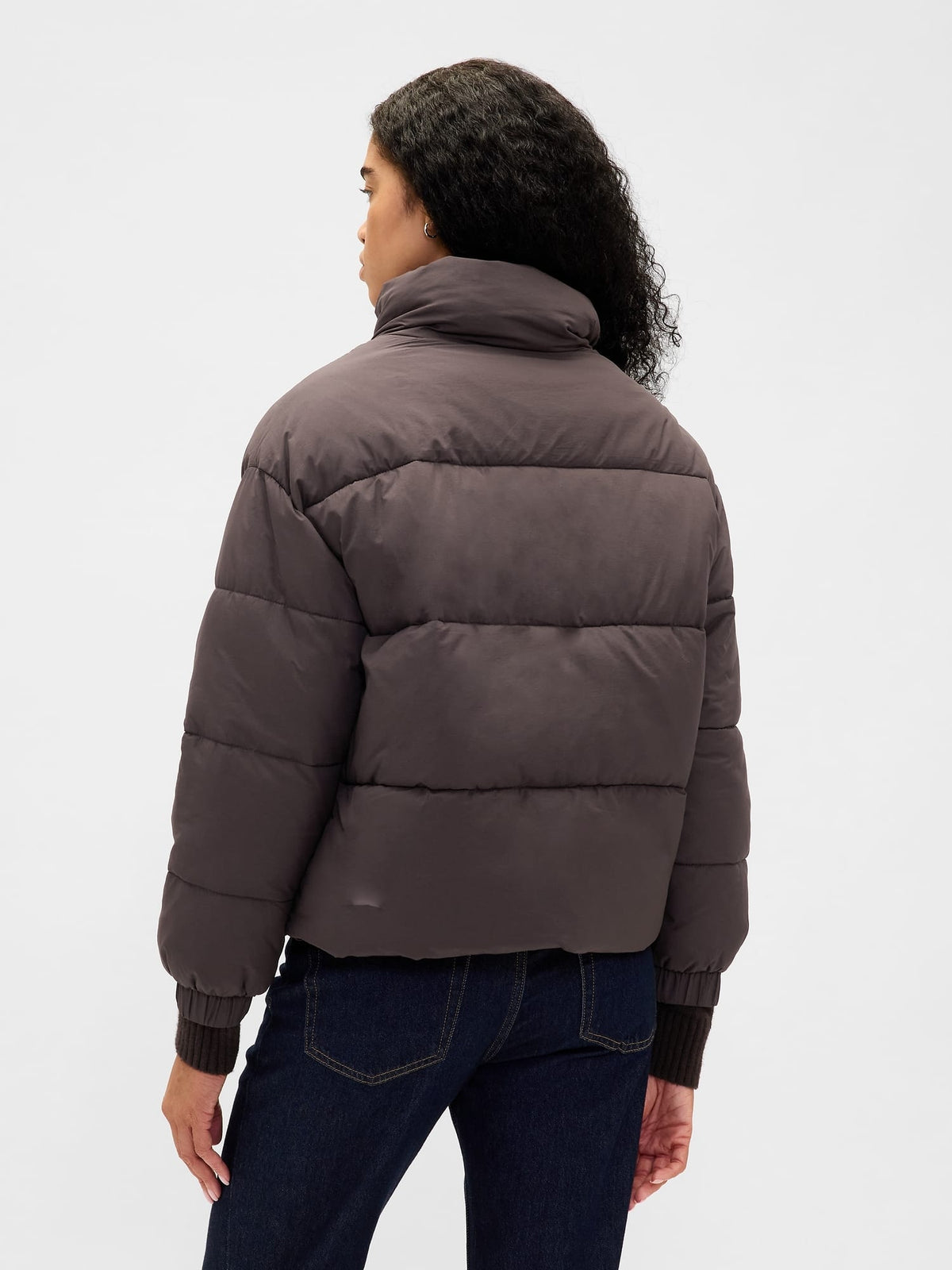 Koyu Kahverengi Faux Fur-trim Puffer Şişme Mont