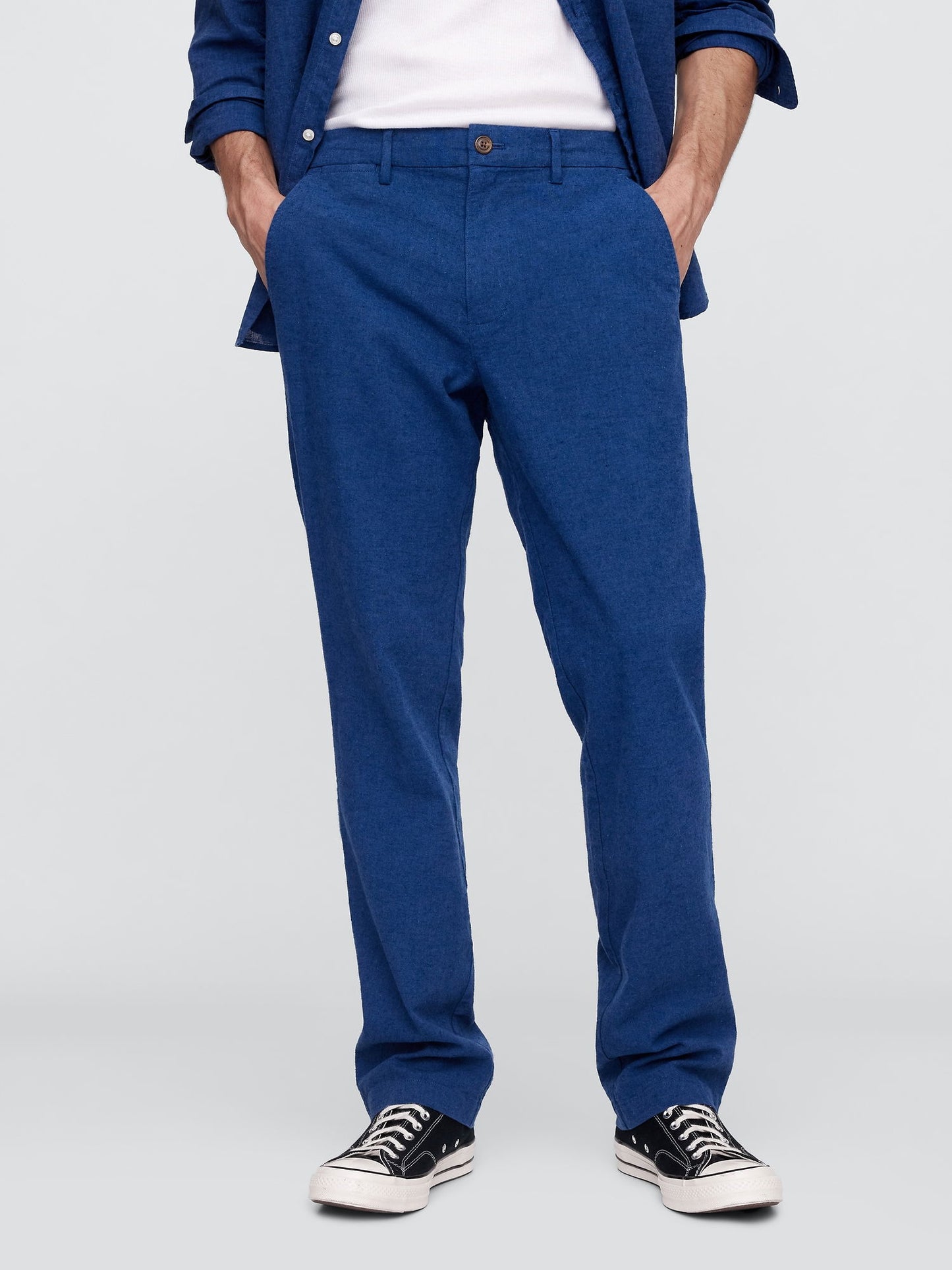 Koyu Mavi Keten Straight Pantolon