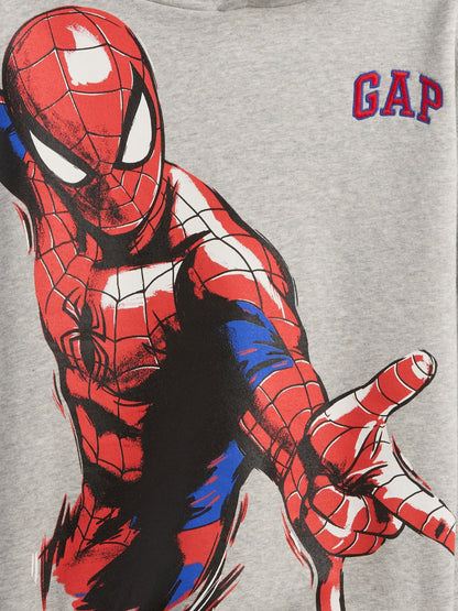 Gri Marvel Spider-man Relaxed Grafik Baskılı Kapüşonlu Sweatshirt