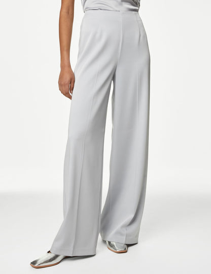 Yüksek Bel Wide Leg Saten Pantolon