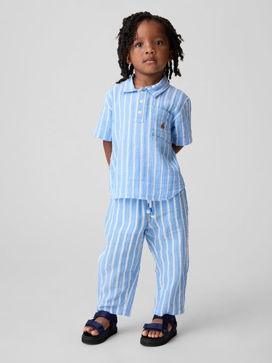 Açık Mavi Pamuk Gauze Pull-on Barrel Pantolon