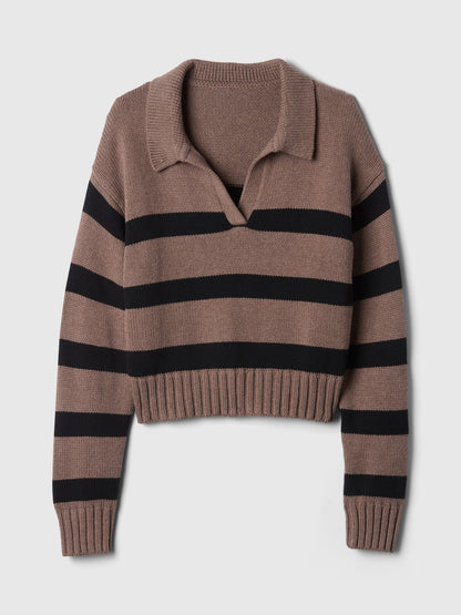 Kahverengi Polo Yaka Crop Kazak