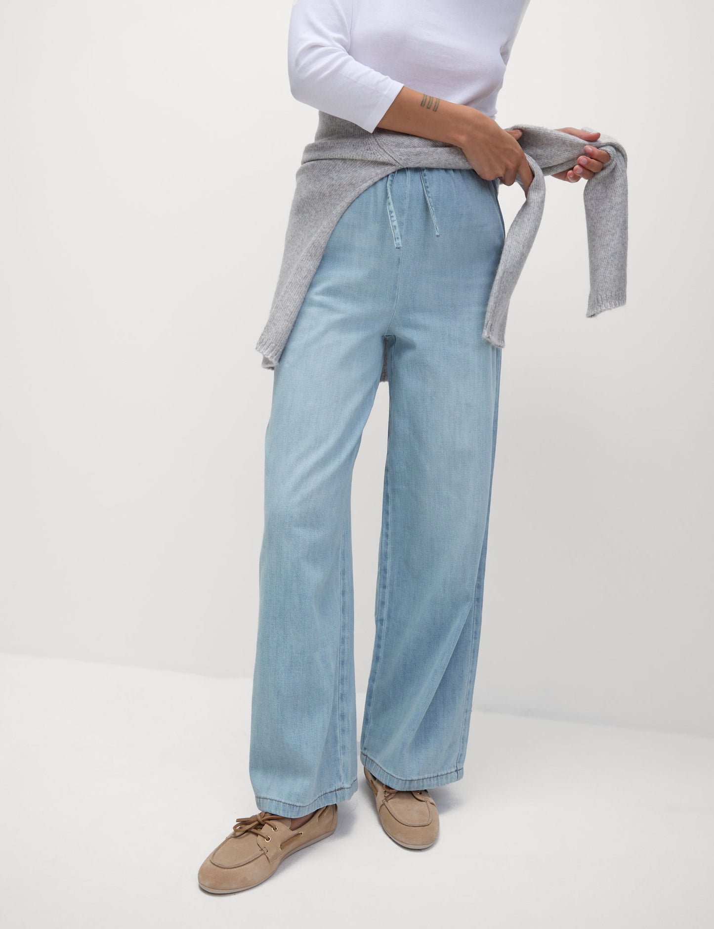 Denim Büzgülü Wide Leg Pantolon