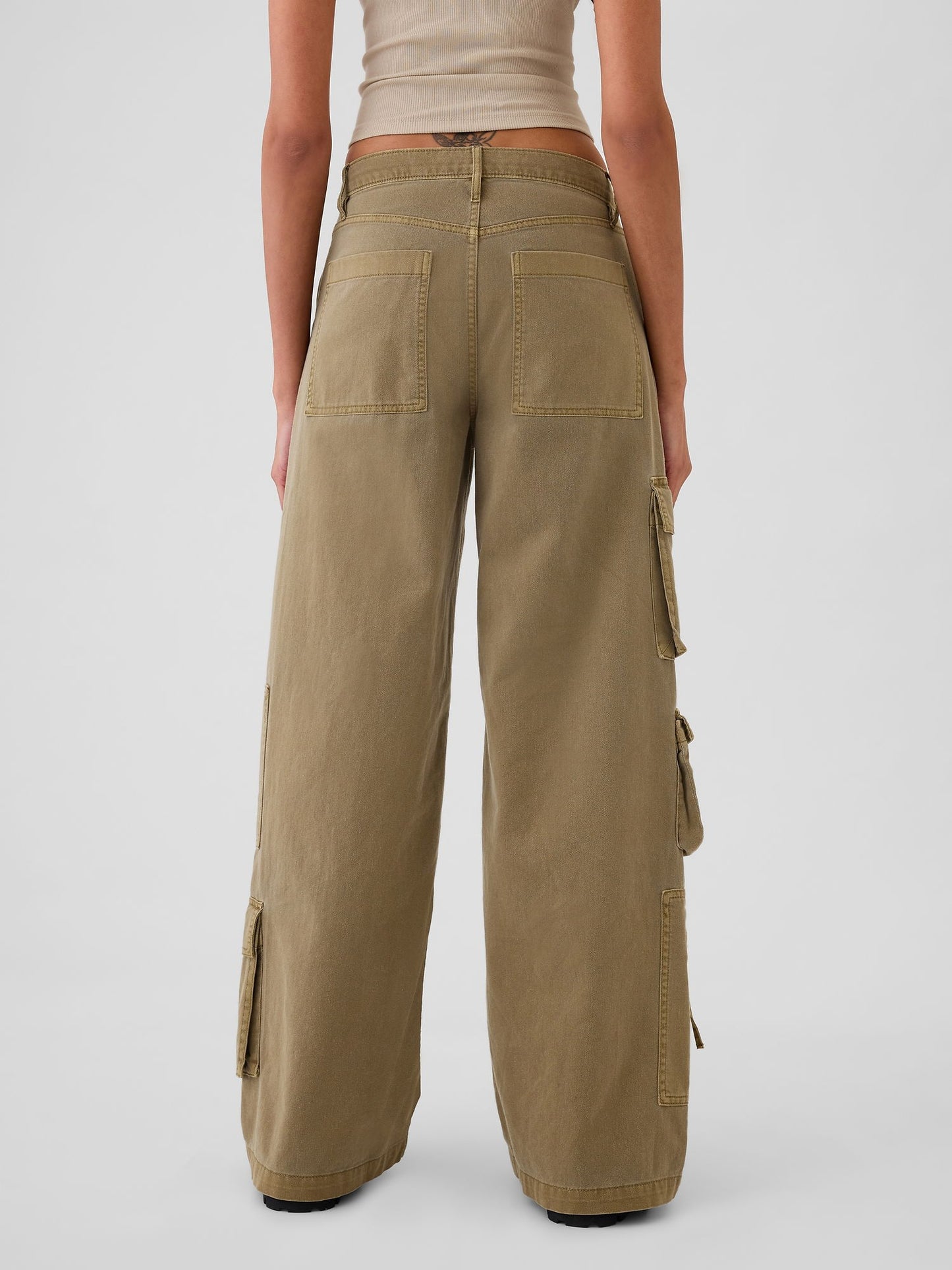 Bej Mid Rise Relaxed Kargo Pantolon