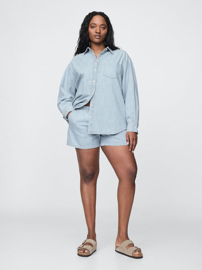 Açık Mavi Mid Rise Denim Boxer Şort