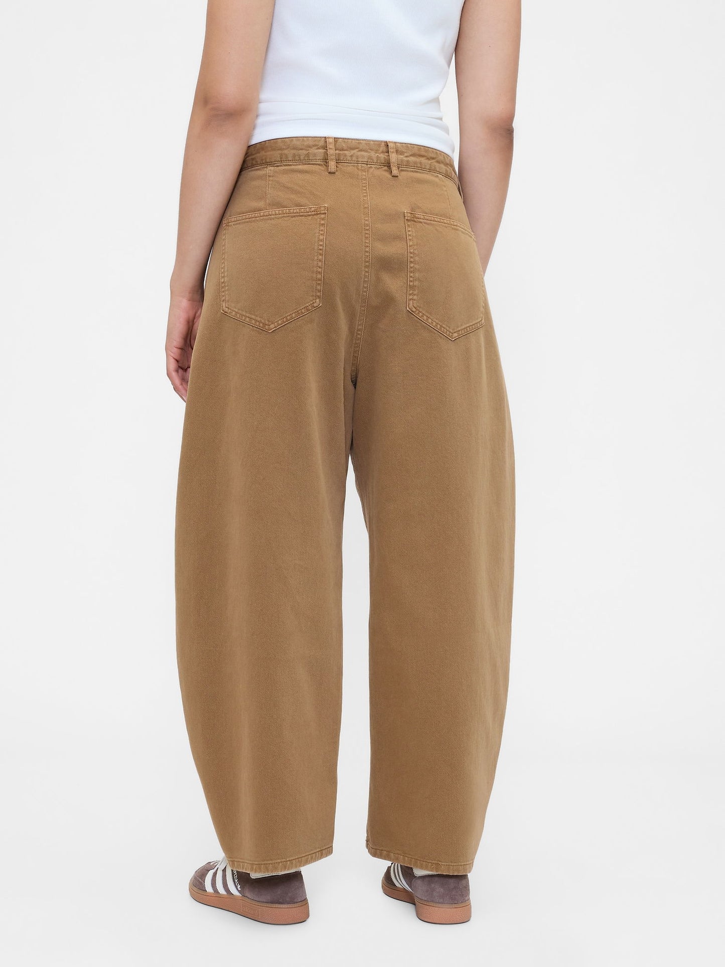 Kahverengi Mid Rise Twill Barrel Pantolon