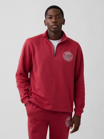 Kırmızı Relaxed Gap Grafik Yarım Fermuarlı Sweatshirt