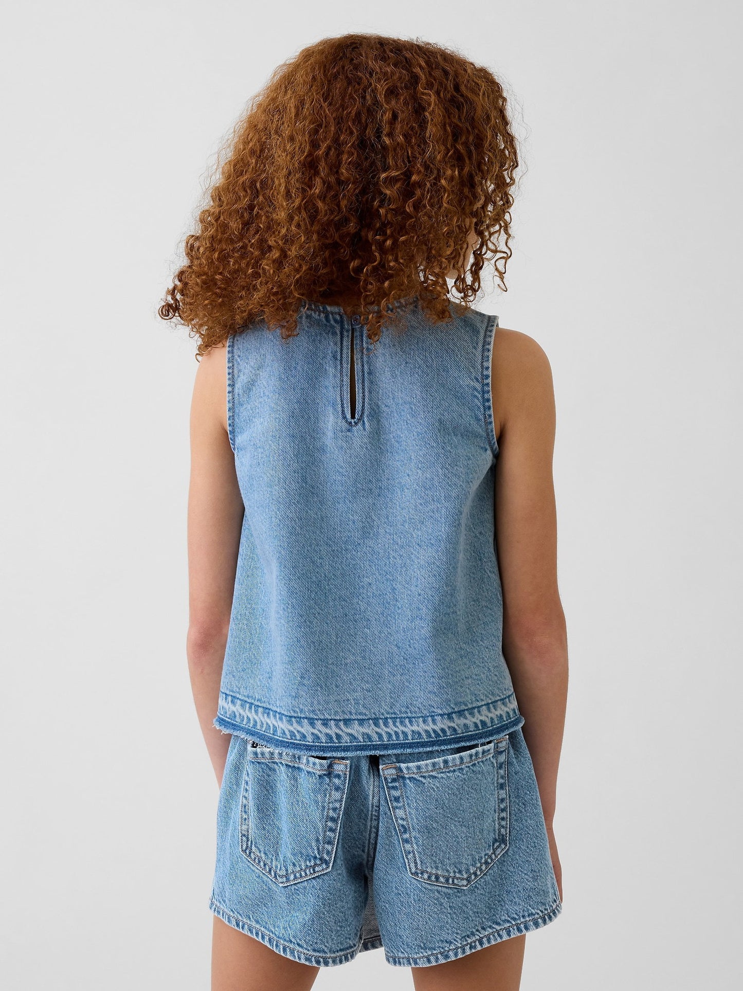 Açık Mavi Denim Shell Kolsuz Bluz