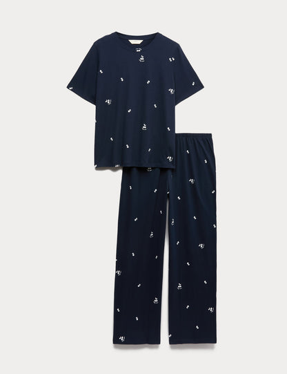 Saf Pamuklu Baskılı Pijama Takımı