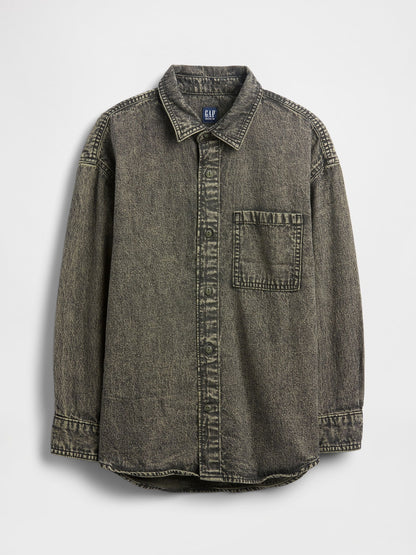 Koyu Gri Denim Gömlek