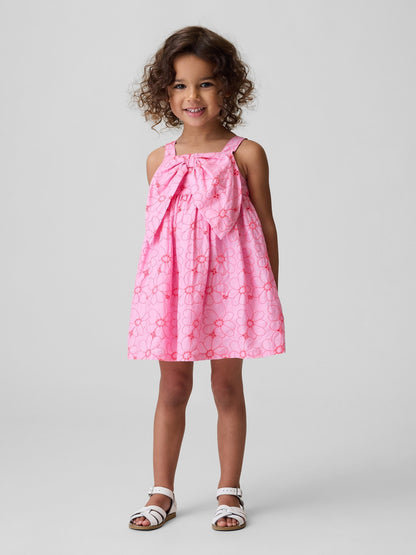 Pembe Çiçekli Eyelet Kemerli Elbise