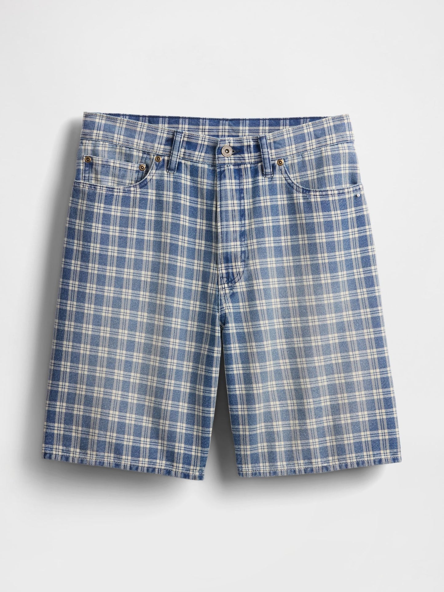 Açık Mavi '90s Loose Denim Kareli Şort
