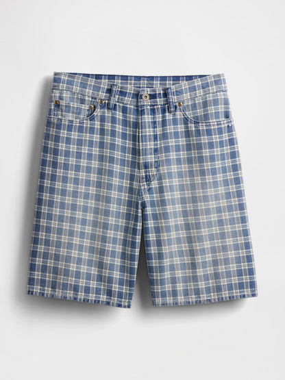 Açık Mavi '90s Loose Denim Kareli Şort