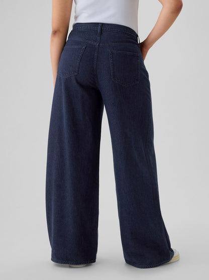 Koyu Mavi Mid Rise Ultrasoft Baggy Jean Pantolon