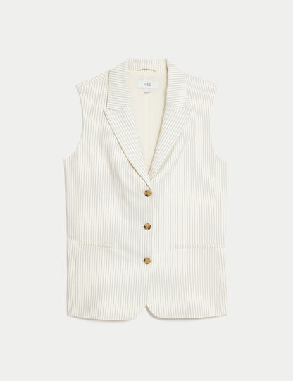 Tailored Fit Çizgili Uzun Klasik Yelek