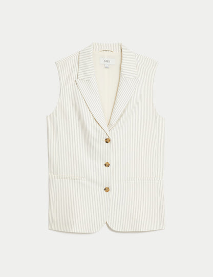 Tailored Fit Çizgili Uzun Klasik Yelek