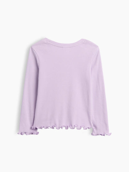 Lila Fitilli Bisiklet Yaka T-shirt