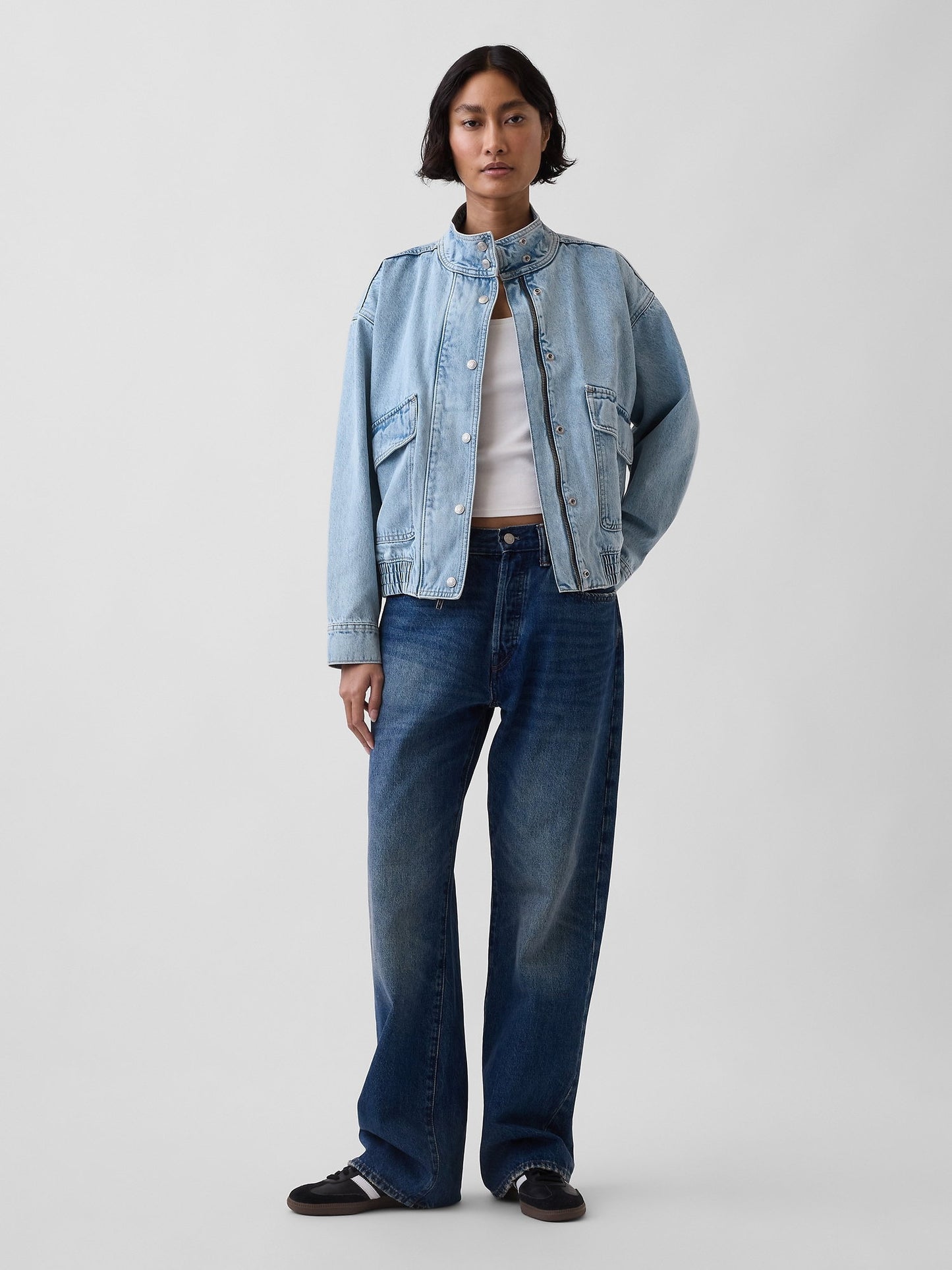 Açık Mavi Oversized Denim Bomber Ceket