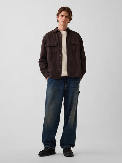 Koyu Kahverengi Ultrasoft Denim Relaxed Utility Gömlek