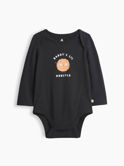 Siyah Grafik Baskılı Bodysuit